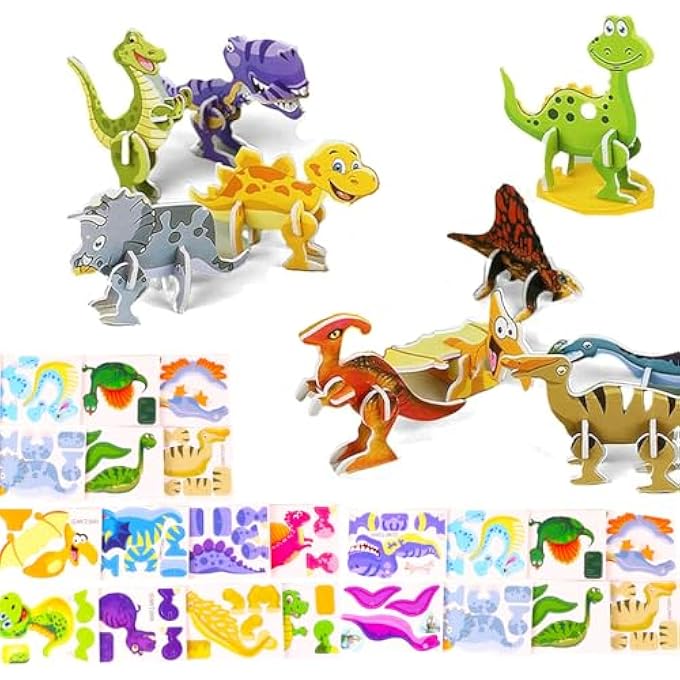AMZUIA 50 PCS EDUCATIONAL 3D CARTOON PUZZLE,3D DINOSAUR ANIMAL LEARNING EDUCATIONAL PAPER PUZZLE GAME FOR DIY CRAFTS BIRTHDAY PARTY FAVOR GIFTS - Image 1